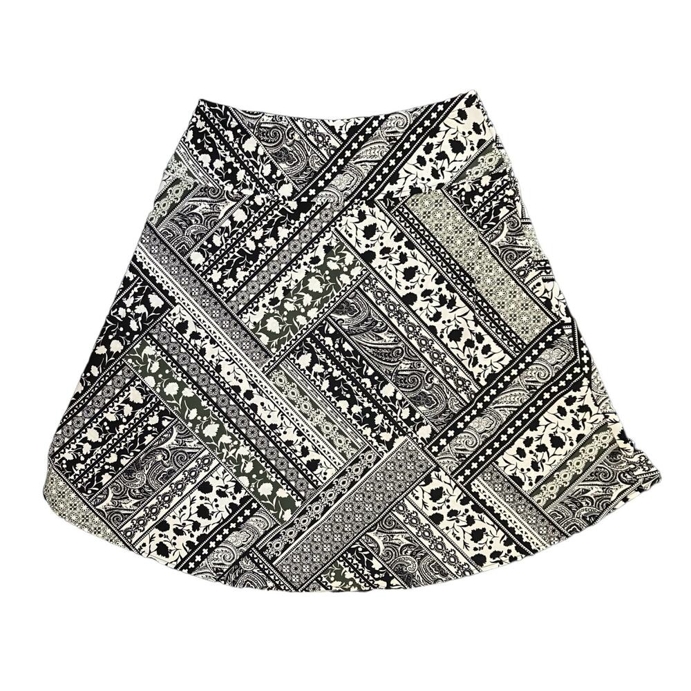 Roz & Ali Women's Black/White/Green Paisley Print Stretchy A-Line Skirt | Size L - Picture 2 of 7